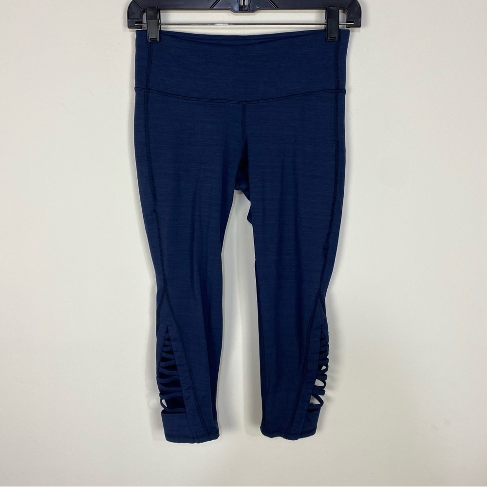 Athleta Navy Blue Cropped Criss Cross Detail Leggings Space Dye